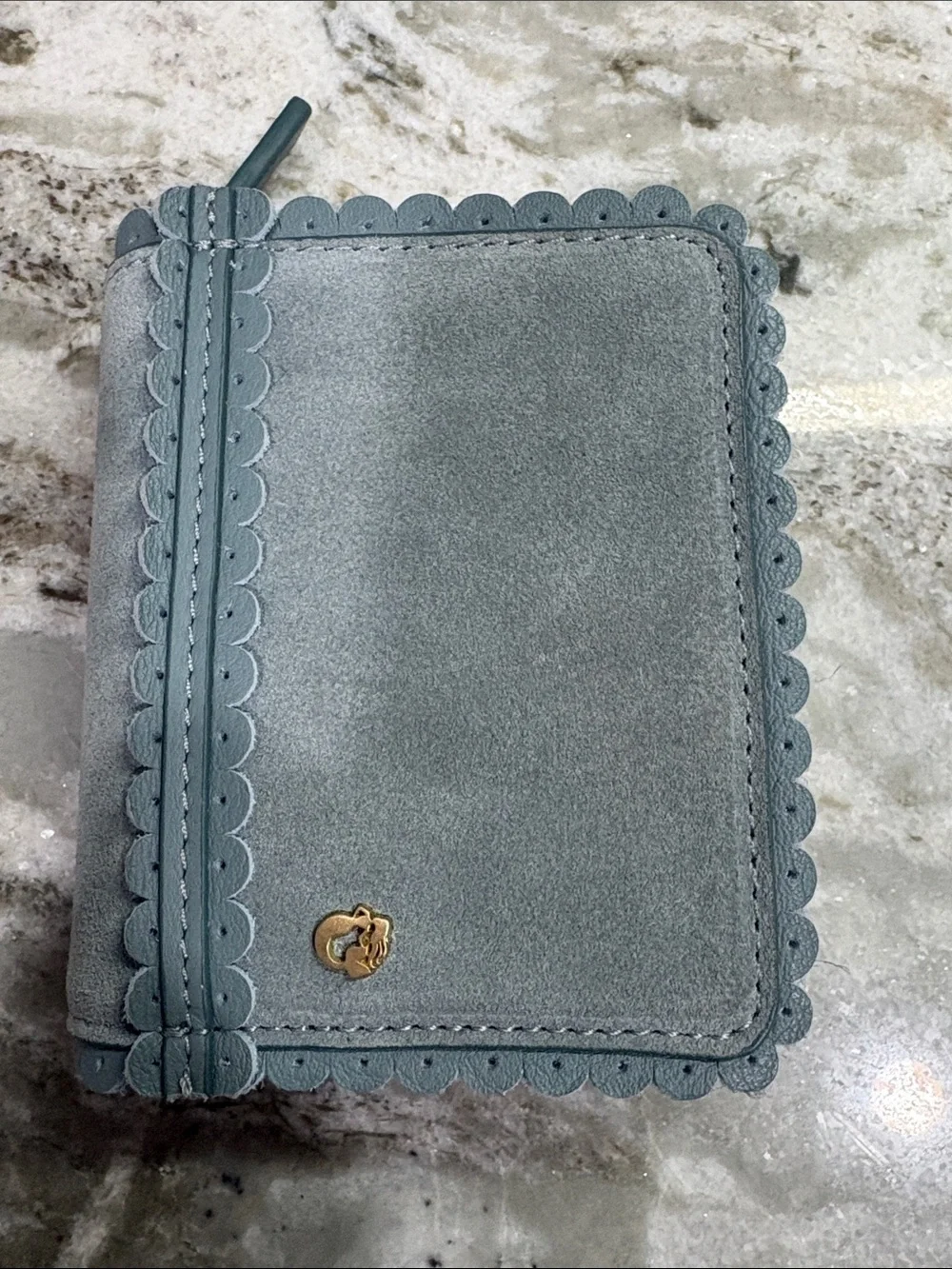 Spartina 449 Scalloped Suede Zip Wallet in Slate Blue